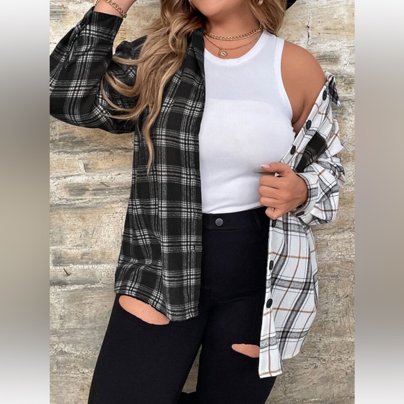 Classic Elegant Plus Size Plaid Button Down Shirt Top Blouse - Picture 11 of 16